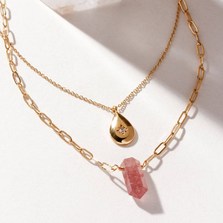Layered Gold Necklace Set – Golden Aura Crystal Jewellery – Dainty Spiritual Pendant