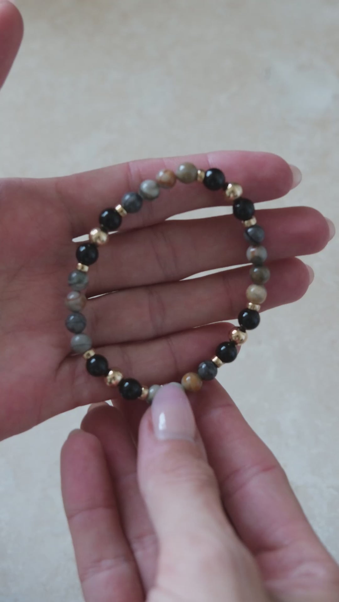 Picasso Jasper & Black Tourmaline Bracelet – Gold Accents