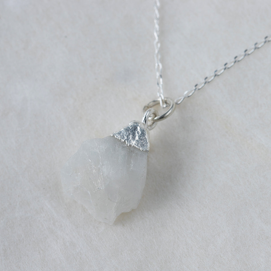 Raw Moonstone Necklace with Silver Dipped Pendant - Djuna Studios