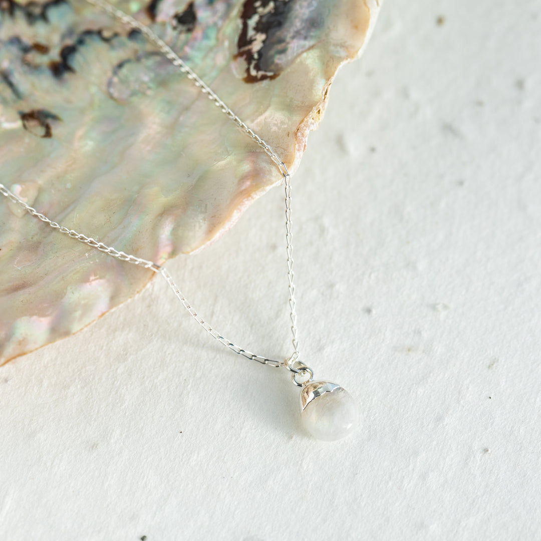 Teardrop Rainbow Moonstone Necklace - Sterling Silver