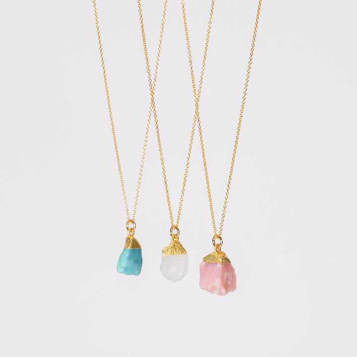 Raw Moonstone Necklace with Gold Dipped Pendant - Djuna Studios