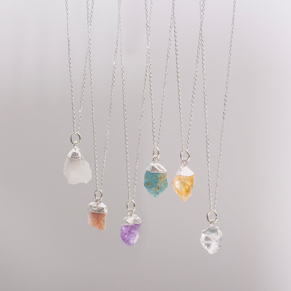 Raw Moonstone Necklace with Silver Dipped Pendant - Djuna Studios