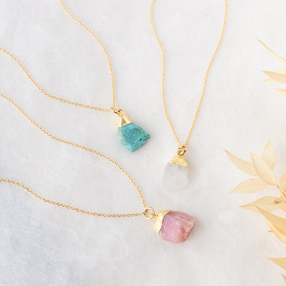 Raw Moonstone Necklace with Gold Dipped Pendant - Djuna Studios