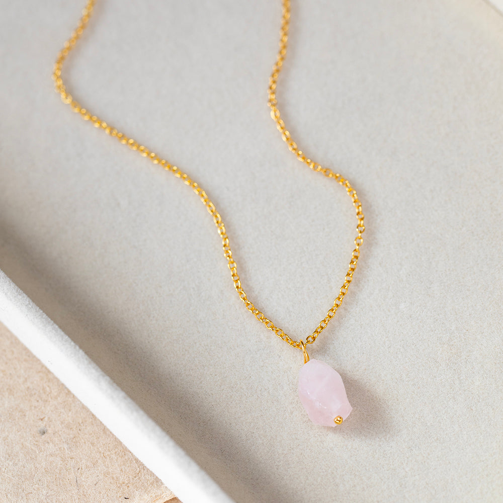 Raw Rose Quartz Pendant Necklace – Healing Crystal Jewellery for Self-Love