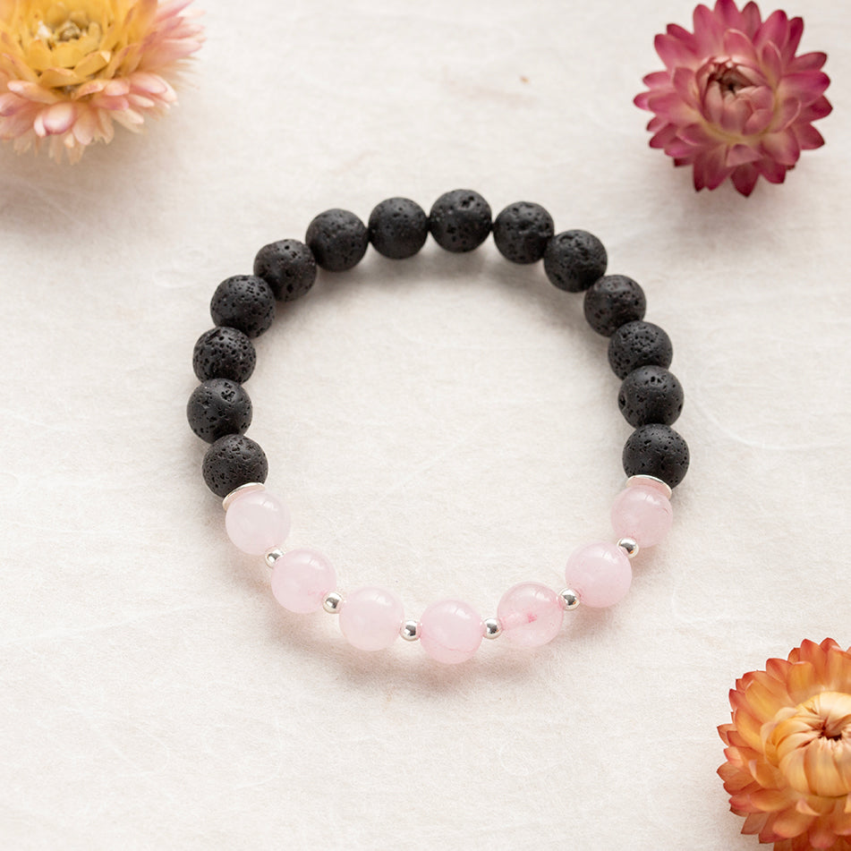 Rose Quartz and Lava Stone Bracelet - Djuna Studios
