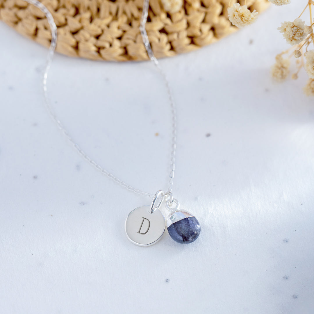 Initial Teardrop Sapphire Necklace - Sterling Silver