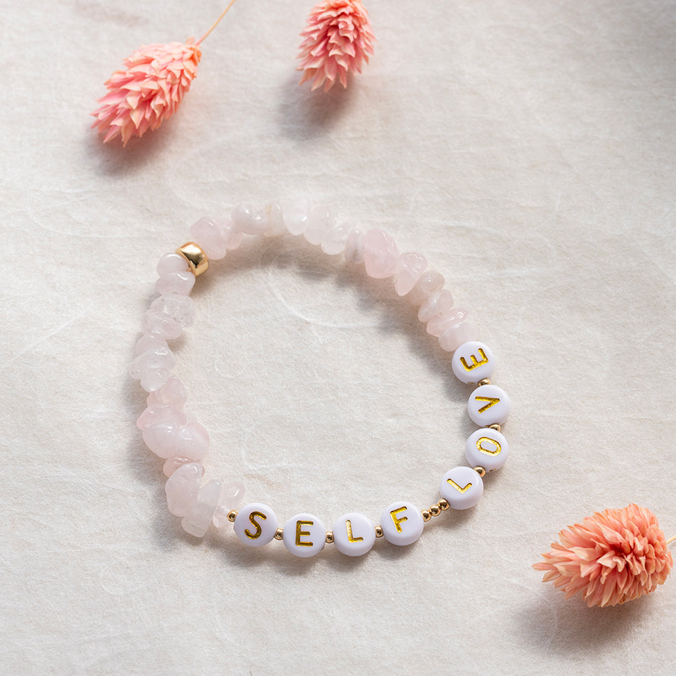 Personalised Rose Quartz Crystal Chip Bracelet - Djuna Studios
