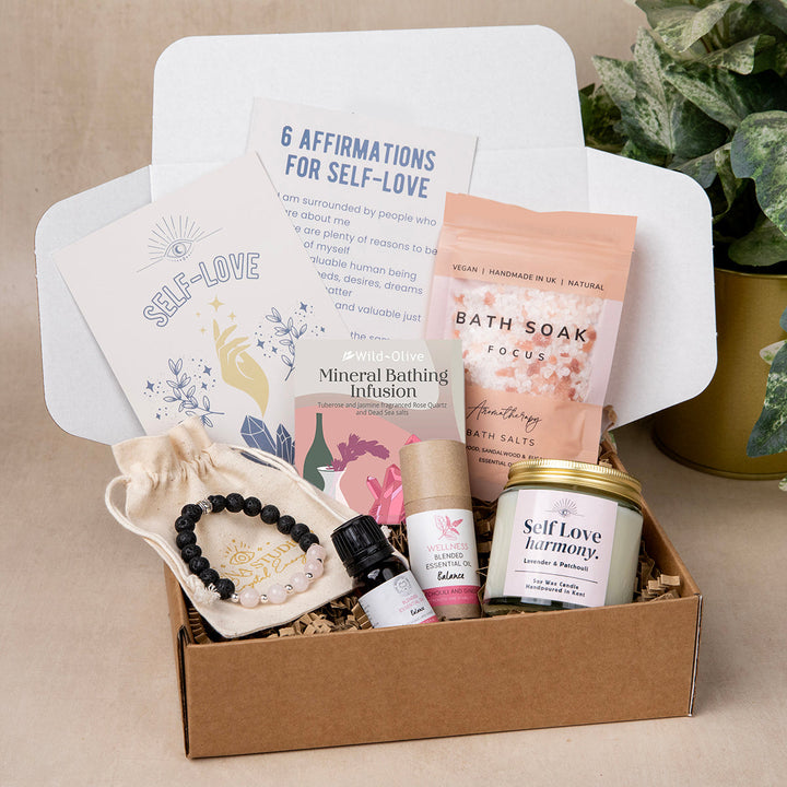 Self-Care & Self Love Gift Box – Crystals, Affirmations & Relaxation Tools