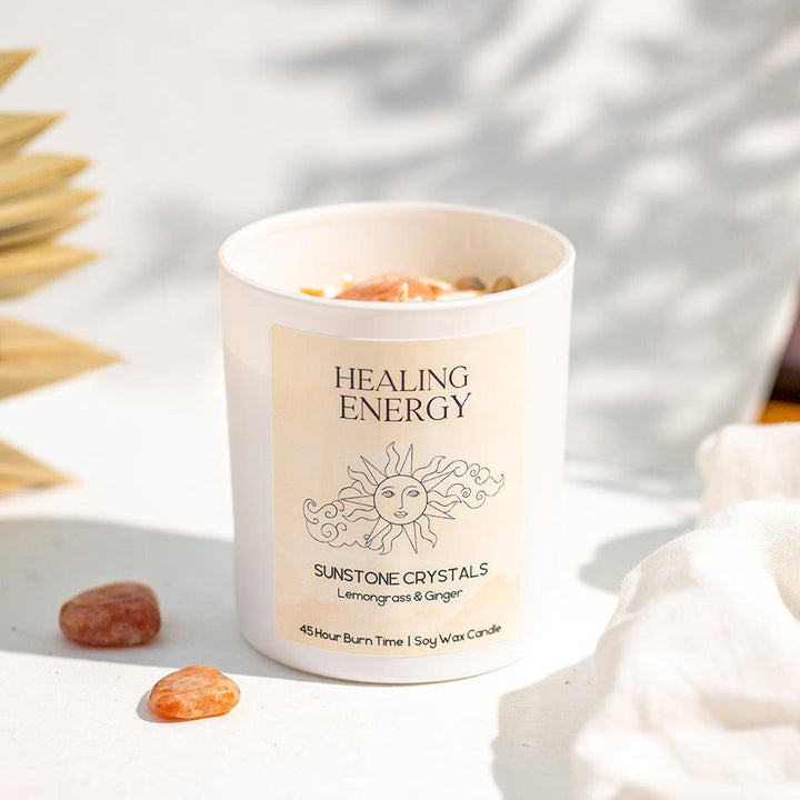 Sunstone Healing Candle – Crystal for Confidence, Joy & Positivity