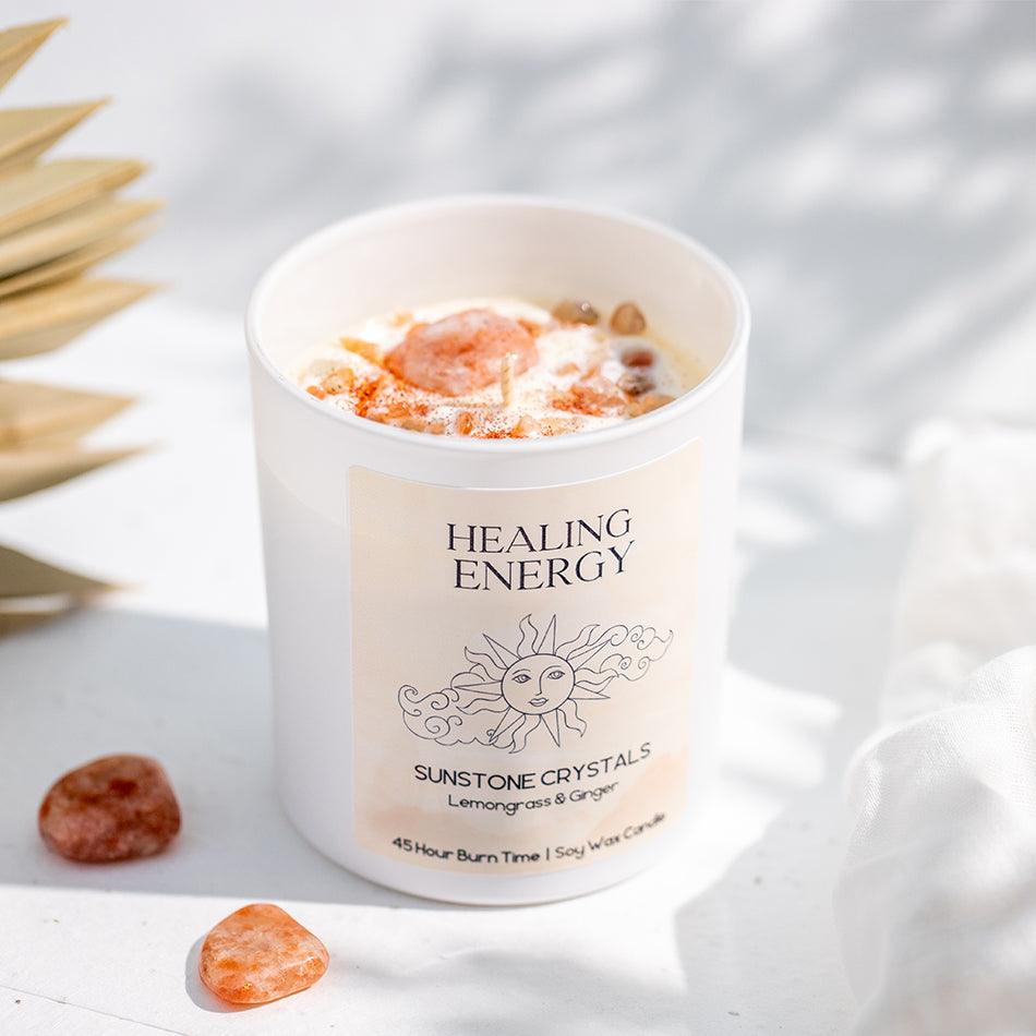 Sunstone Healing Candle – Crystal for Confidence, Joy & Positivity