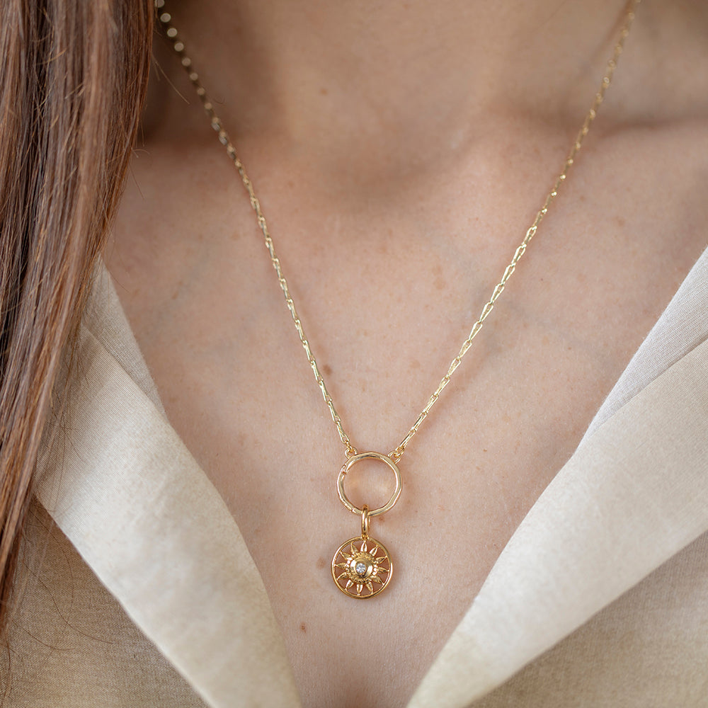 Sun Gear Charm with Zircon – Gold Plated
