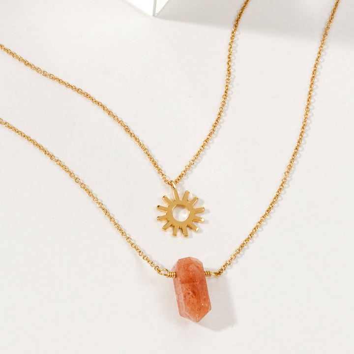 Layered Gold Necklace Set – Sun Salutation Sunstone Sun Pendant