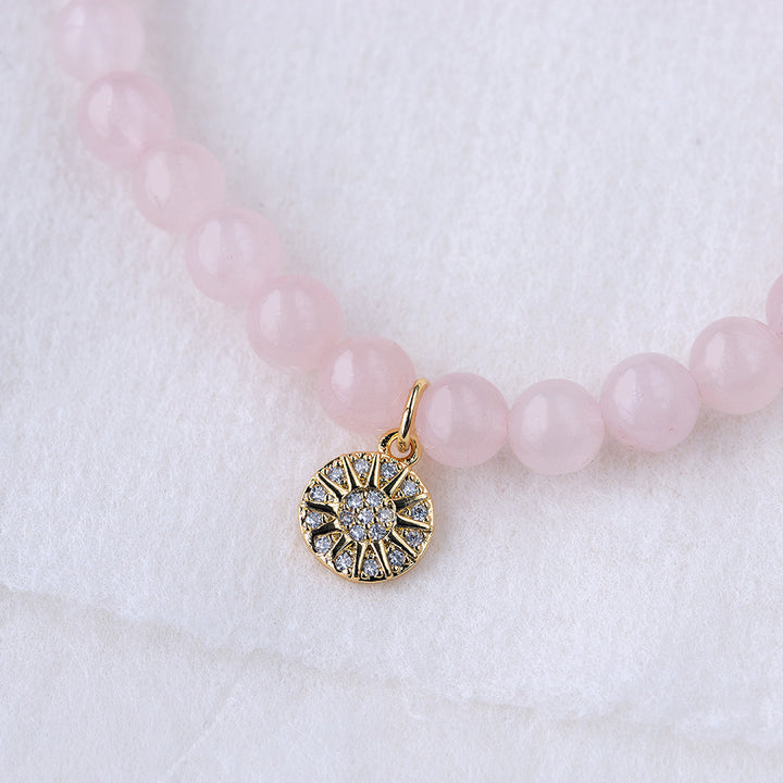 Rose Quartz Bracelet with Celestial Charm - Djuna Studios