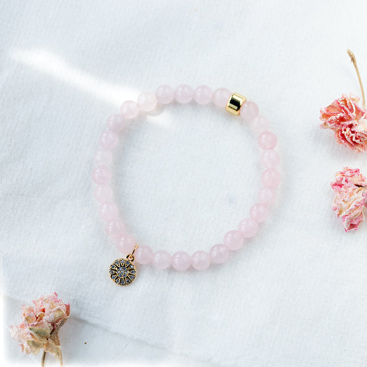 Rose Quartz Bracelet with Celestial Charm - Djuna Studios