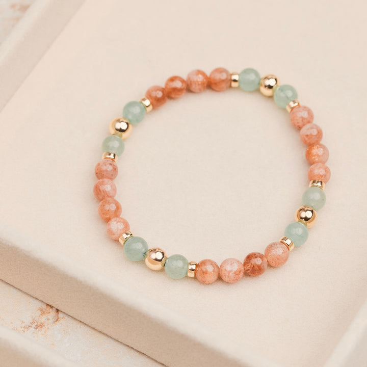 Sunstone and Aventurine Bracelet 6mm – Gold Accents