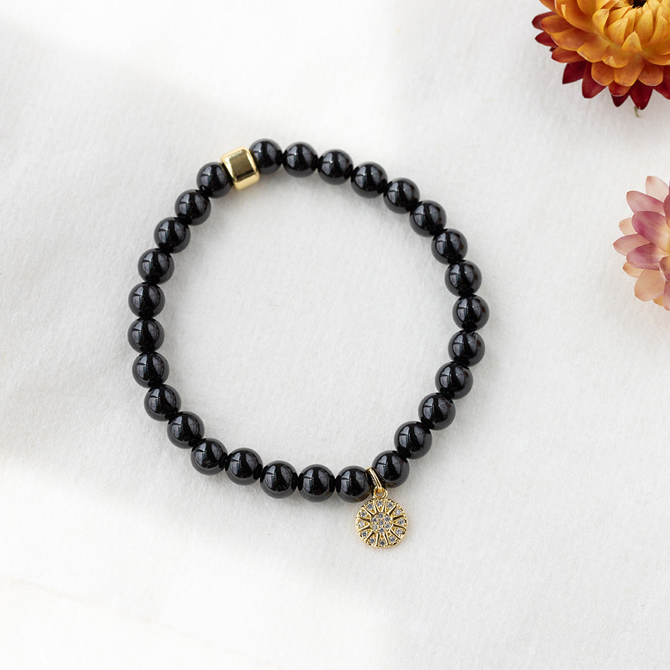 Black Tourmaline Bracelet with Celestial Charm - Djuna Studios