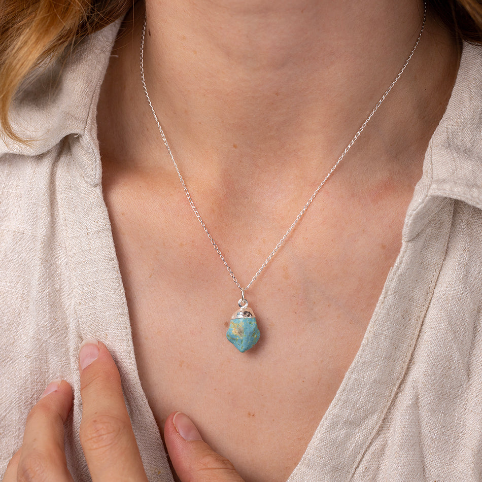 Raw Turquoise Silver Dipped Necklace - Djuna Studios