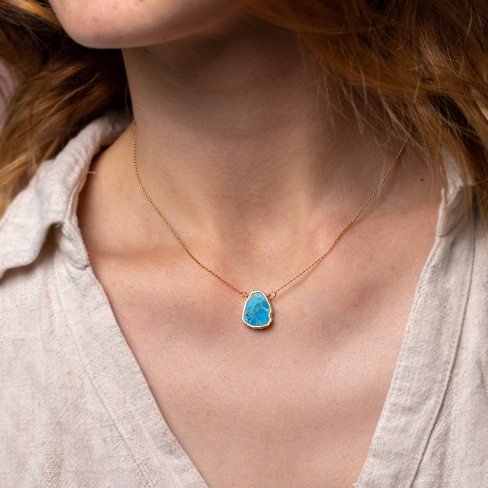 Raw Turquoise Slice Necklace – Natural Stone Pendant