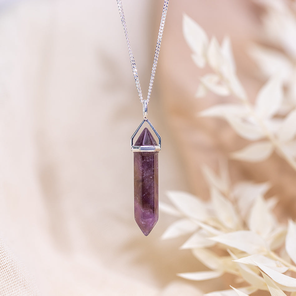 Crystal Point Pendant - Amethyst with Sterling Silver Attachment and Chain