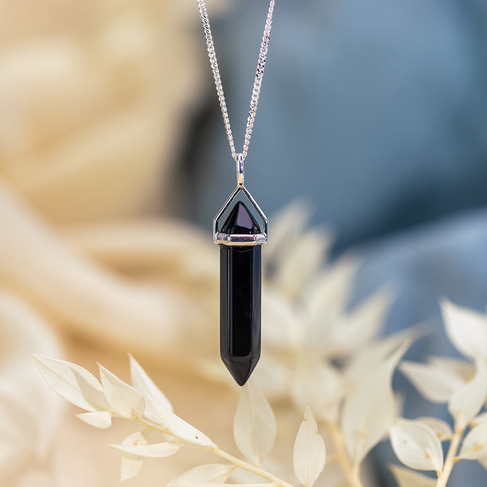 Black Obsidian Point Pendant on Sterling Silver Chain