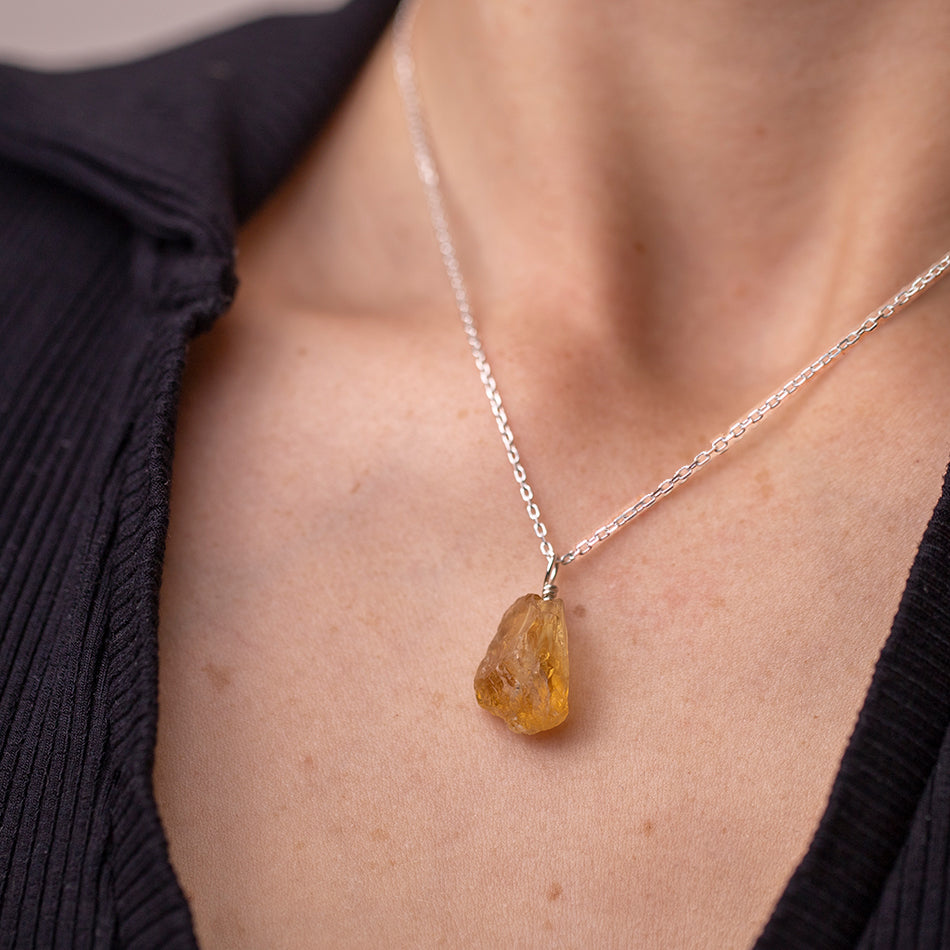Raw Citrine Necklace with Threaded Pendant - Djuna Studios