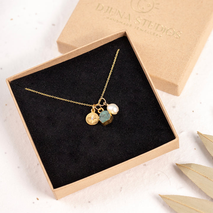 Emerald North Star Charm Necklace (May Birthstone) - Djuna Studios