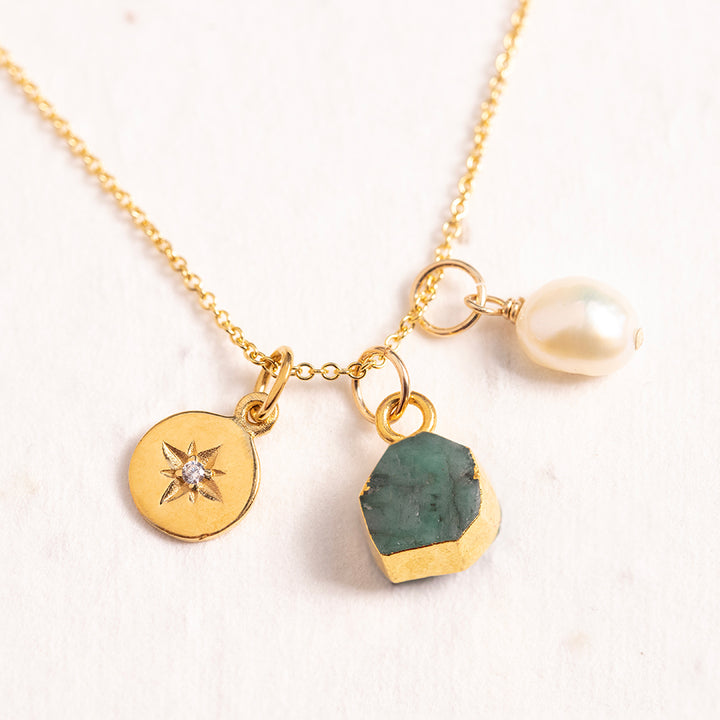 Emerald North Star Charm Necklace (May Birthstone) - Djuna Studios