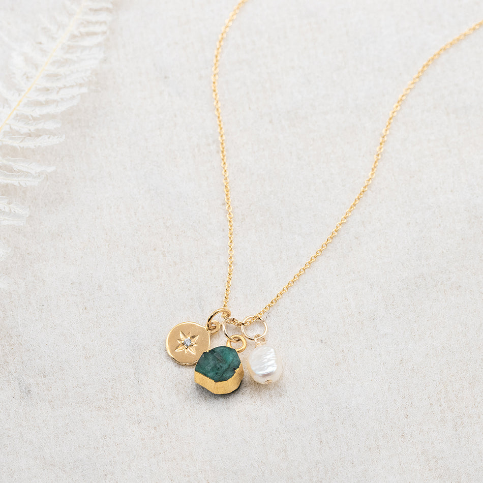 Emerald North Star Charm Necklace (May Birthstone) - Djuna Studios