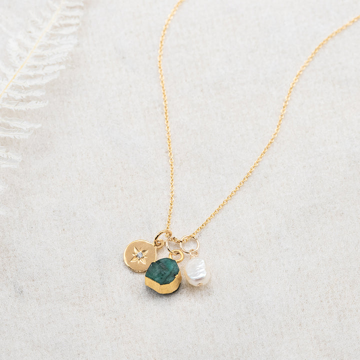Emerald North Star Charm Necklace (May Birthstone) - Djuna Studios