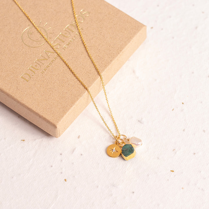 Emerald North Star Charm Necklace (May Birthstone) - Djuna Studios