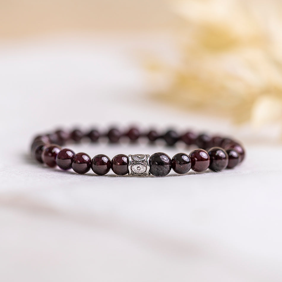 Garnet Gemstone Bracelet 6mm - Flower Embrace - Djuna Studios