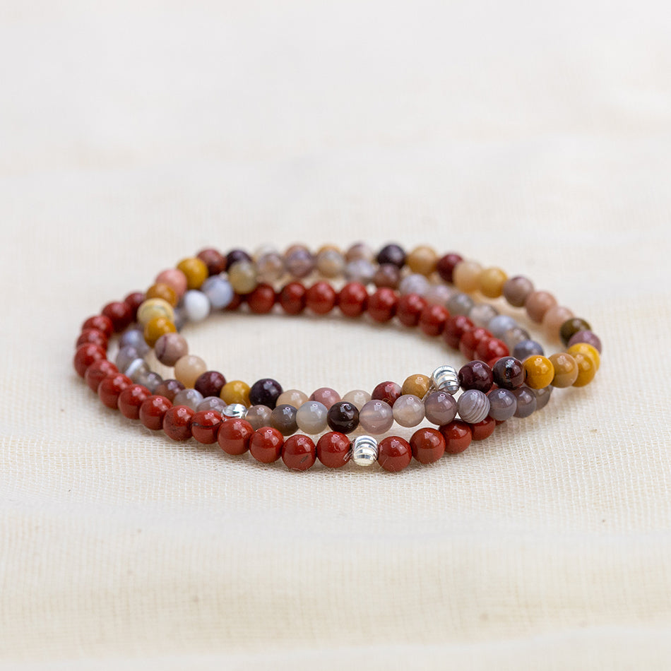 Healing Energy Bracelet Set with Red Jasper, Kookaite Jasper and Botswana Agate Beads
