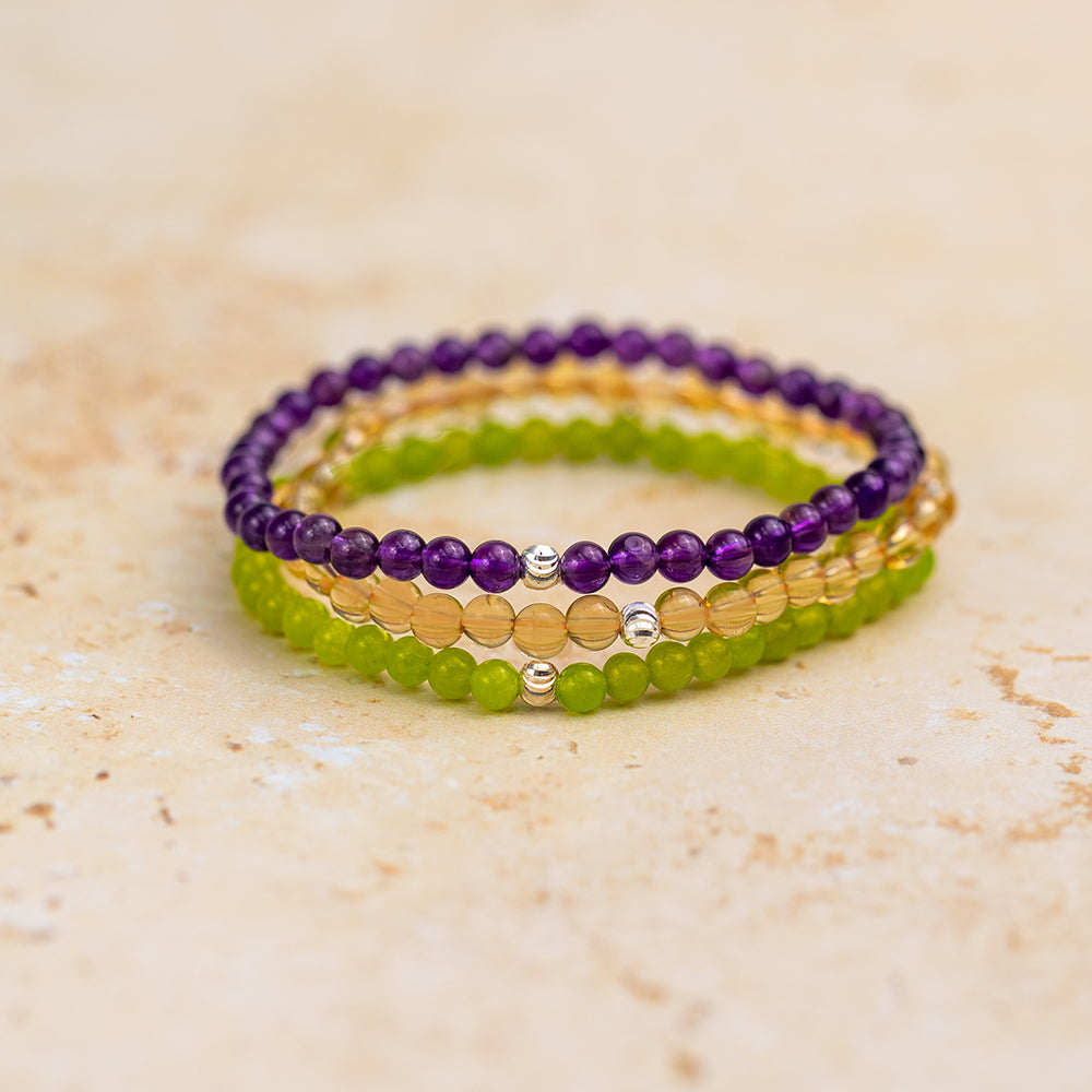 Crystal Bracelets made with quality gemstones Amethyst, Citrine and Jade