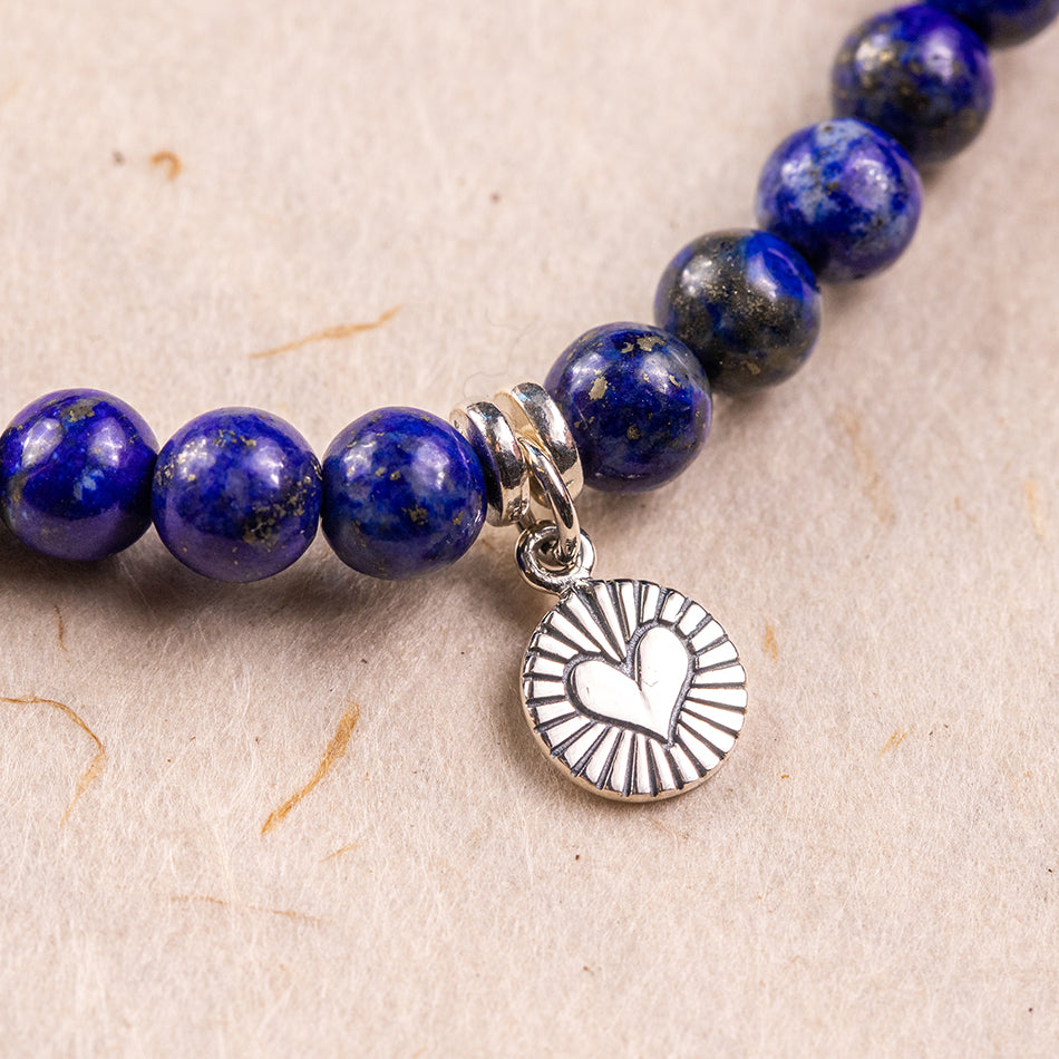Lapis Lazuli Gemstone Bracelet with Charm 6mm - Djuna Studios
