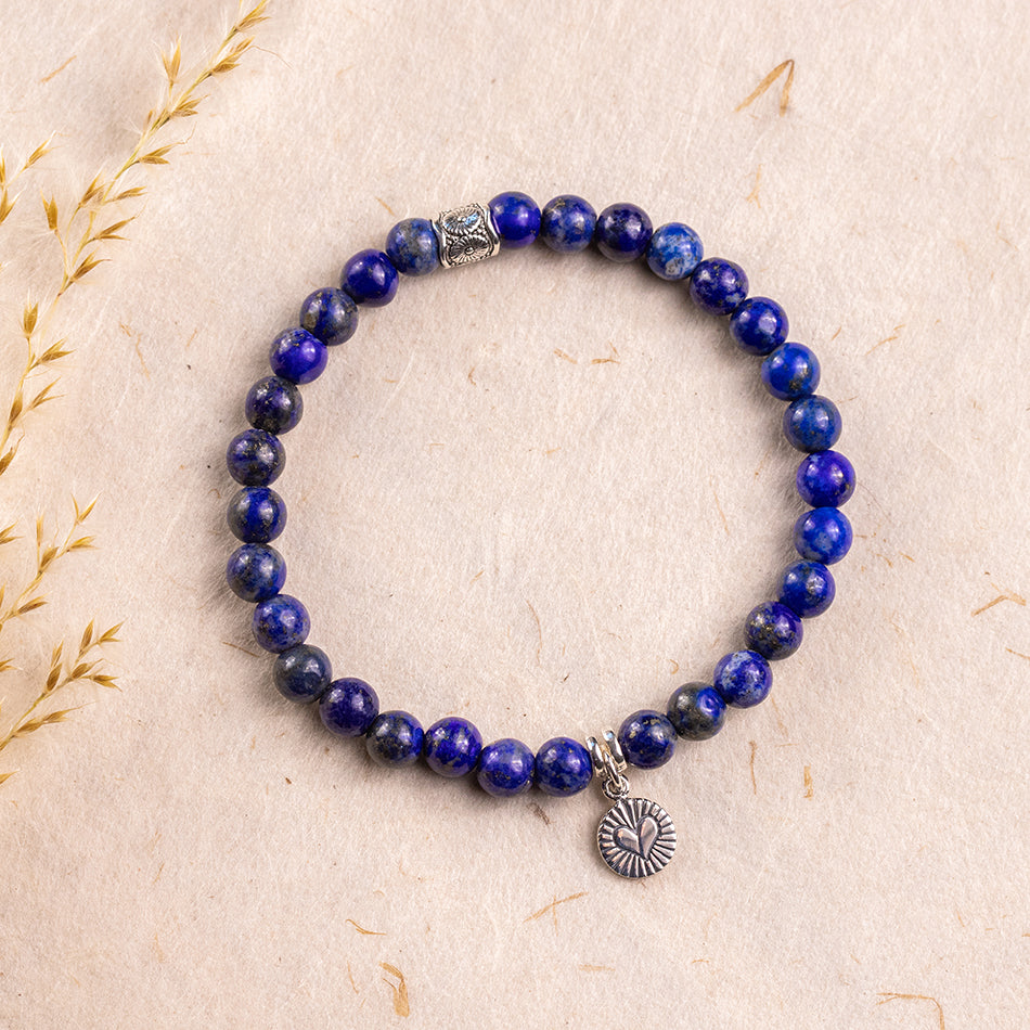 Lapis Lazuli Gemstone Bracelet with Charm 6mm - Djuna Studios