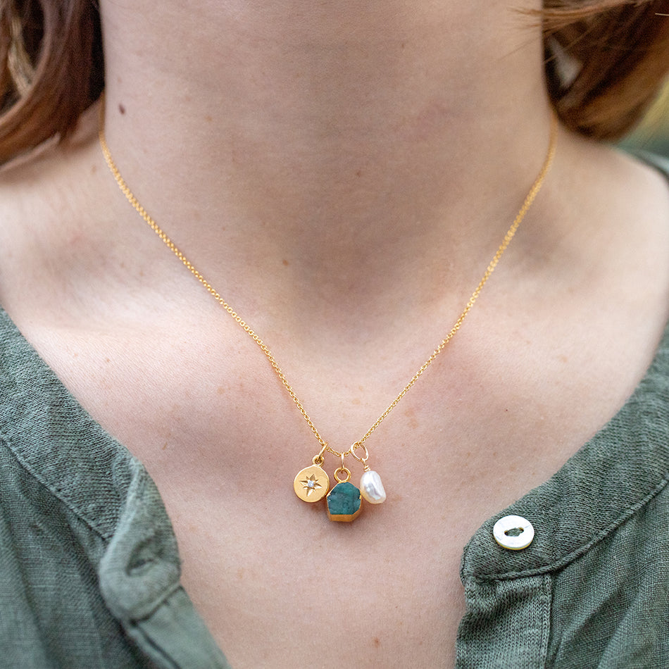 Emerald North Star Charm Necklace (May Birthstone) - Djuna Studios
