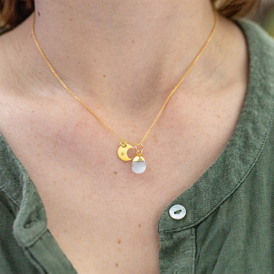 Moonstone Charm Necklace - June Birthstone - Djuna Studios