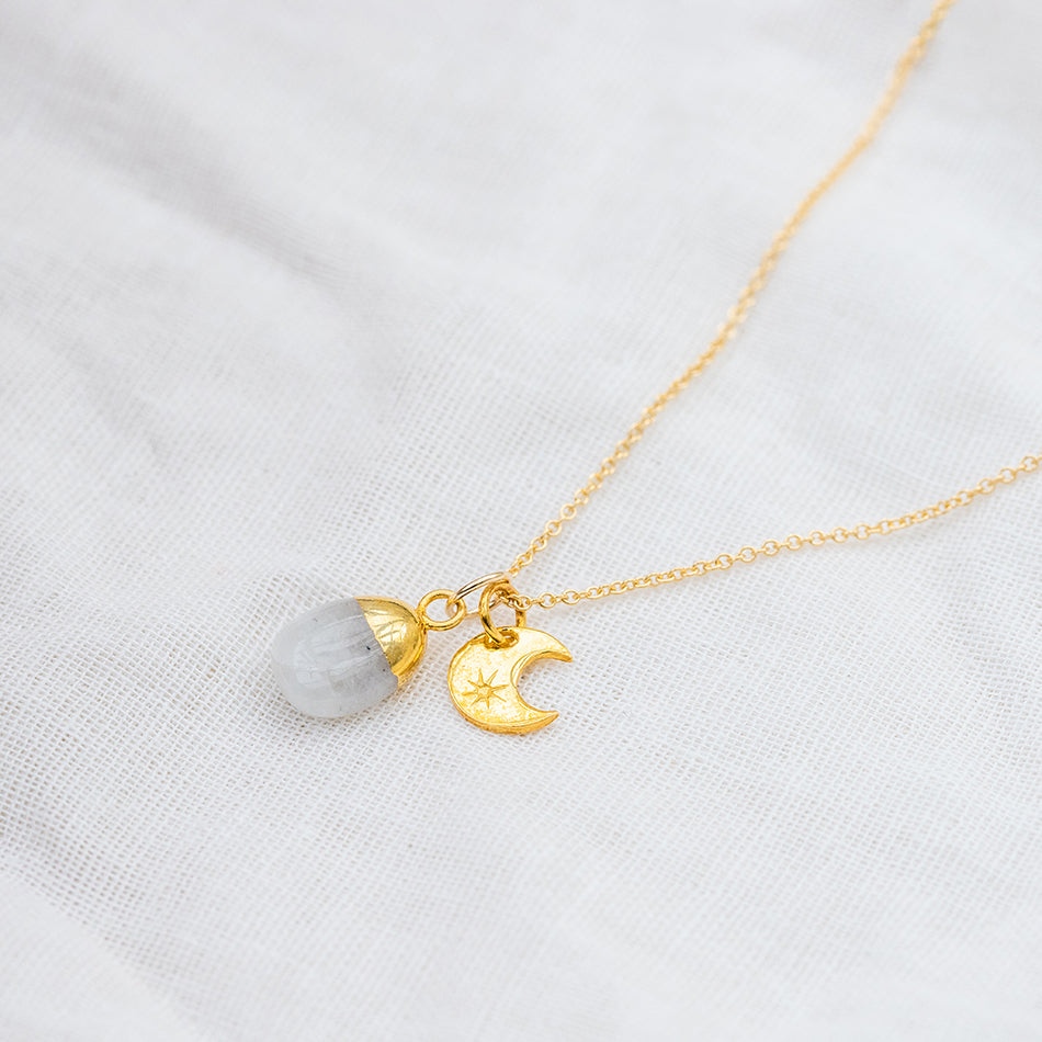 Moonstone Charm Necklace - June Birthstone - Djuna Studios