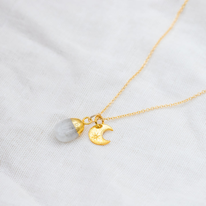 Moonstone Charm Necklace - June Birthstone - Djuna Studios