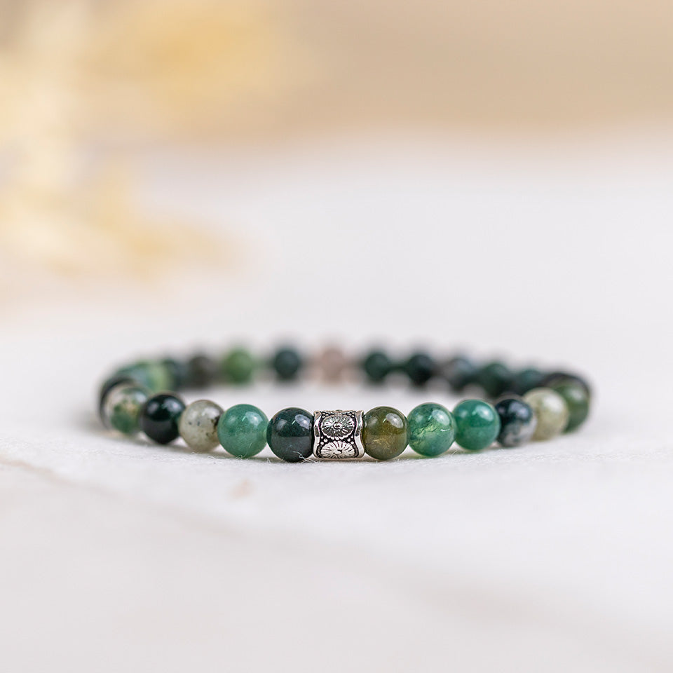 Moss Agate Gemstone Bracelet 6mm - Djuna Studios