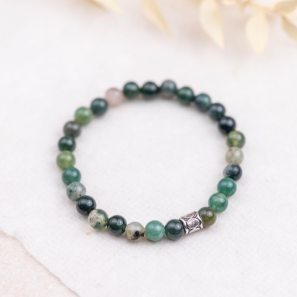 Moss Agate Gemstone Bracelet 6mm - Djuna Studios