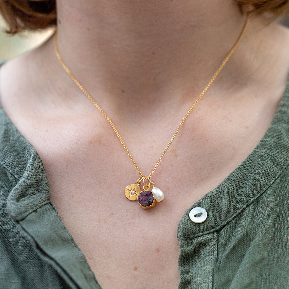 Garnet North Star Charm Necklace (January Birthstone) - Djuna Studios
