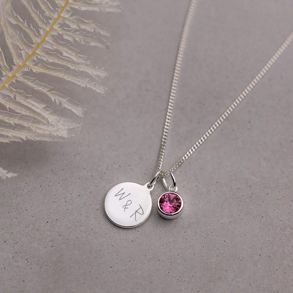 Personalised October Birthstone Necklace - Rose Crystal - Djuna Studios