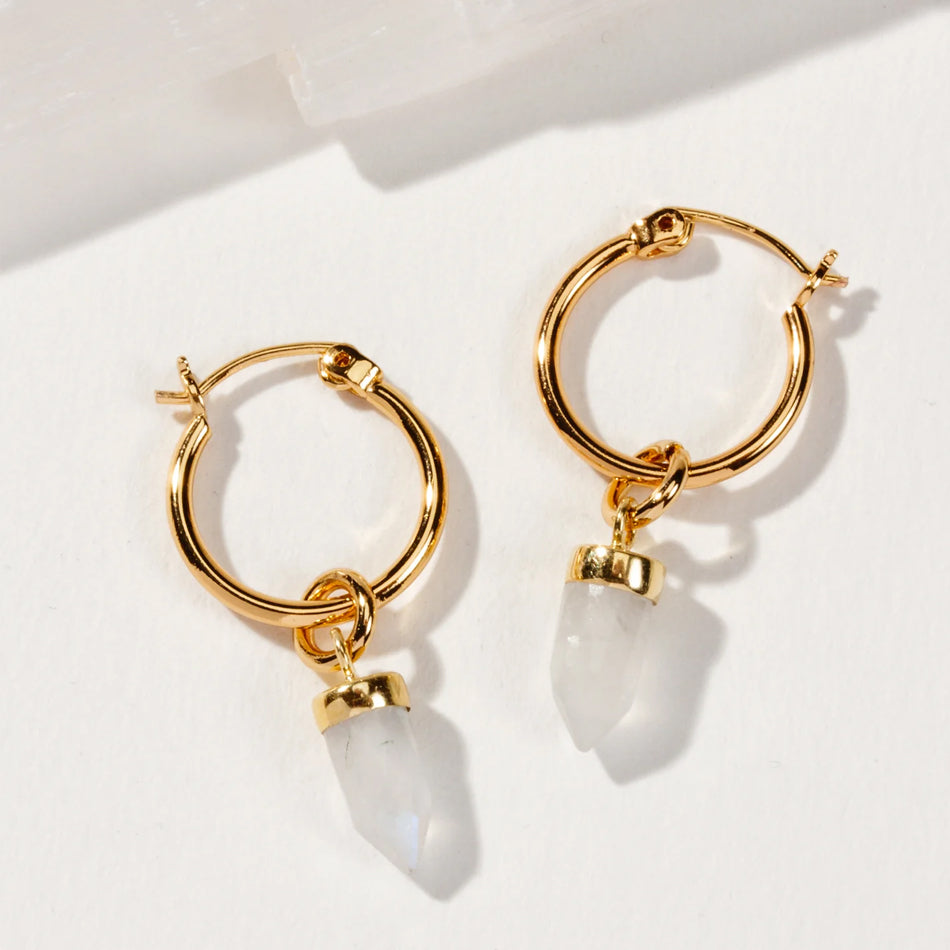 Rainbow Moonstone On Point Hoop Earrings - Djuna Studios