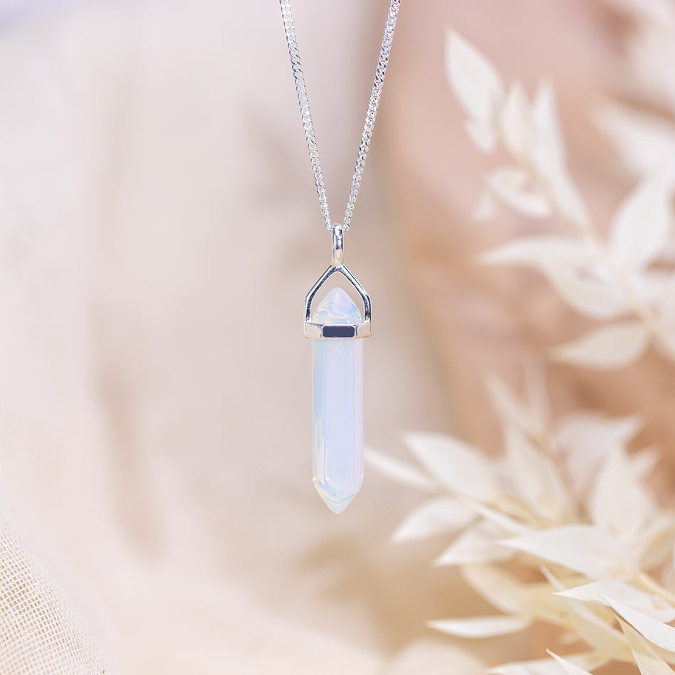 Opalite Crystal Pendant Necklace – Angelic Ascension On Silver Plated Chain