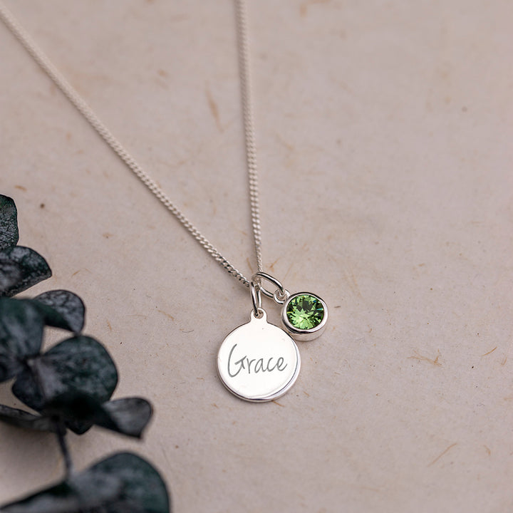 Personalised August Birthstone Necklace - Peridot Crystal - Djuna Studios