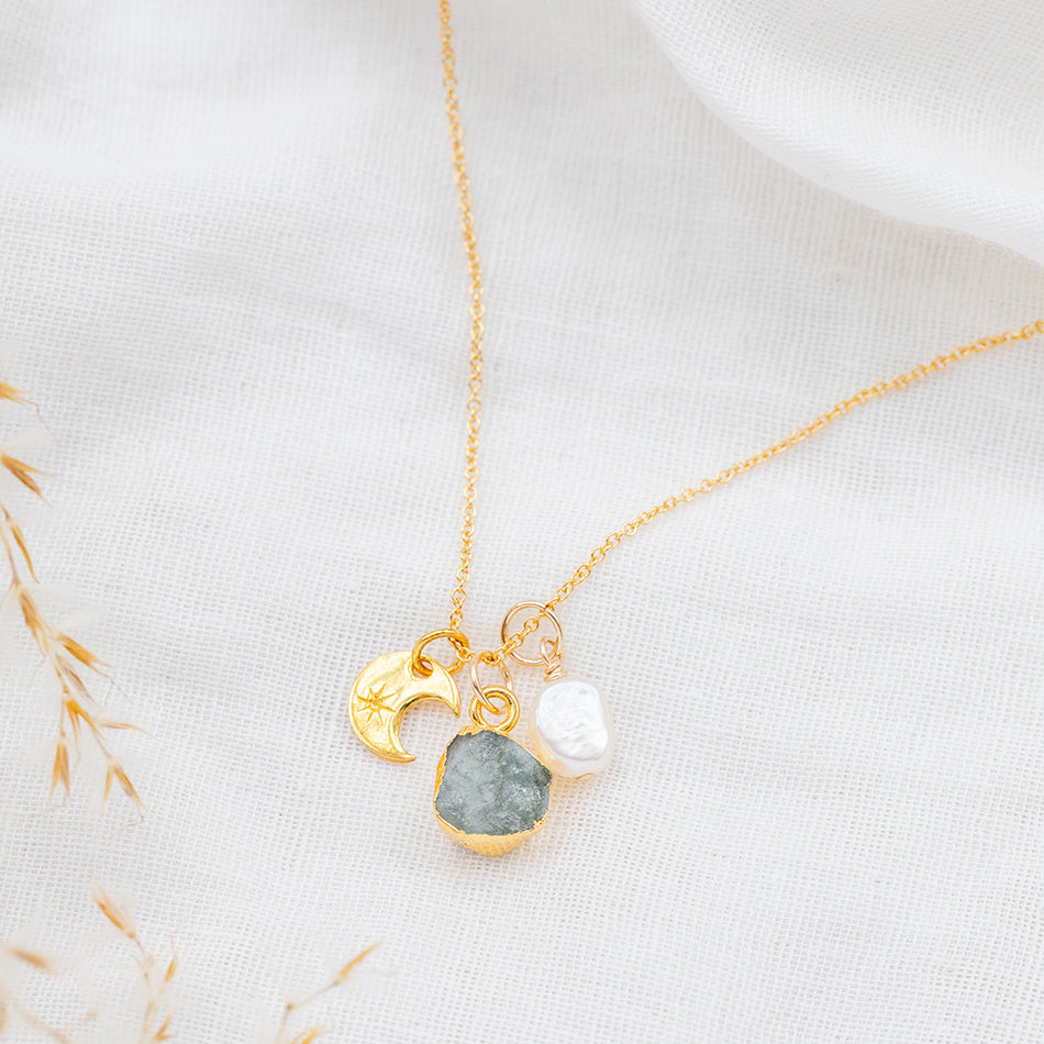 Peridot Crescent Moon Charm Necklace (August Birthstone) - Djuna Studios