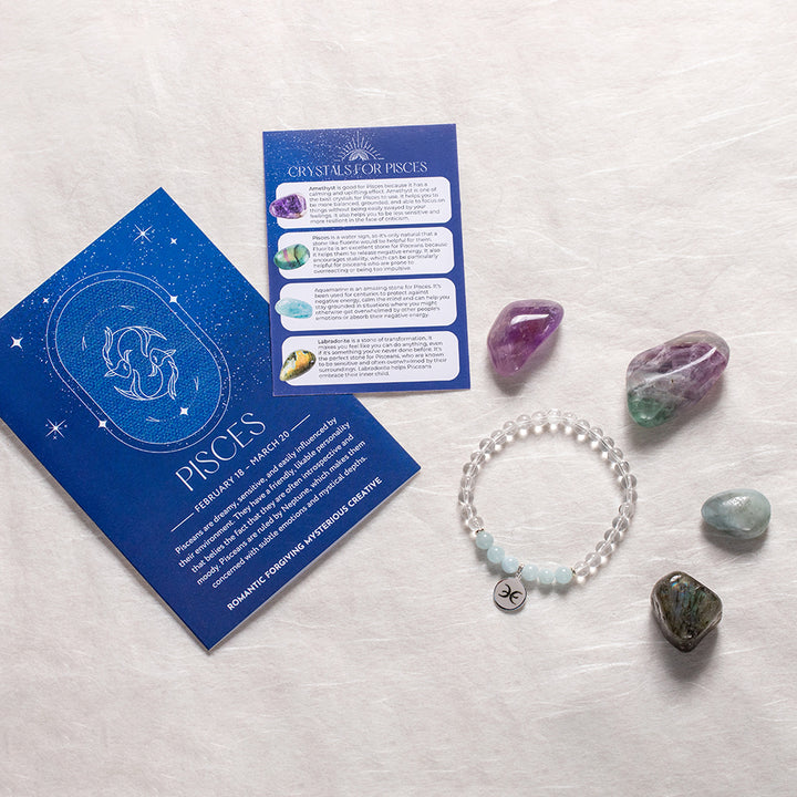 Pisces Zodiac Gift Set with Crystal Bracelet - Djuna Studios