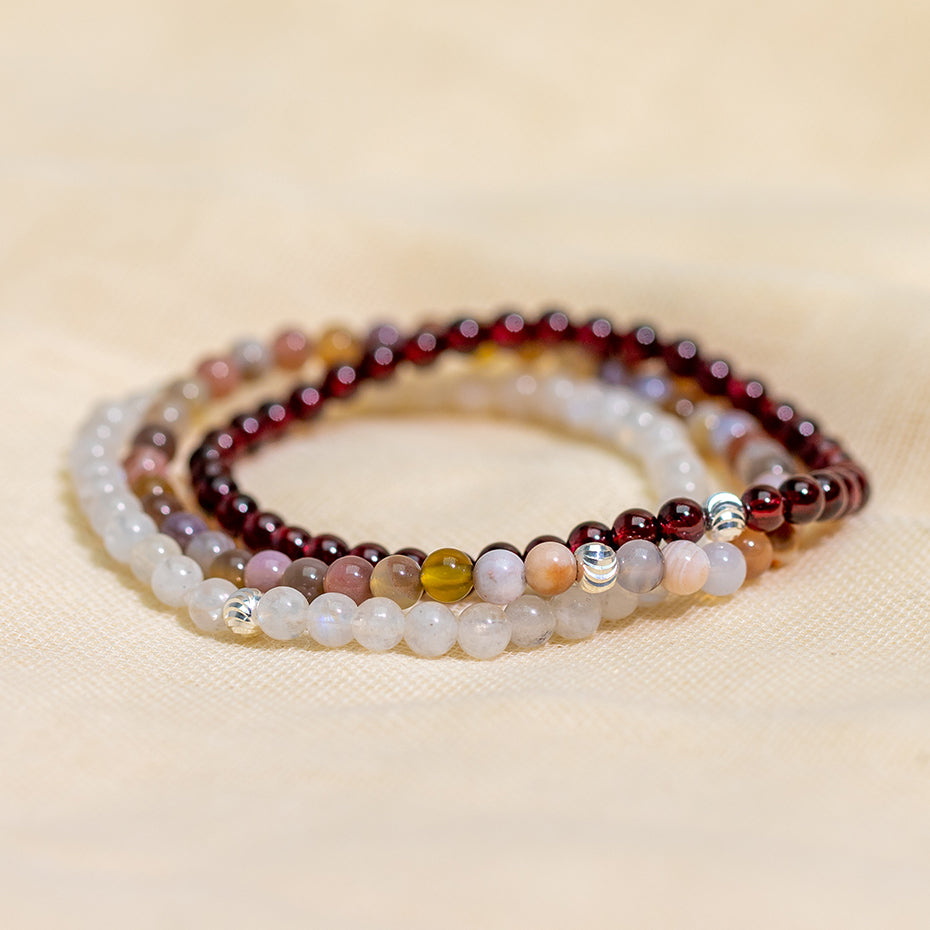 Beaded Stacking Bracelets - Positive Vibes Gemstones with Sterling Silver Beads