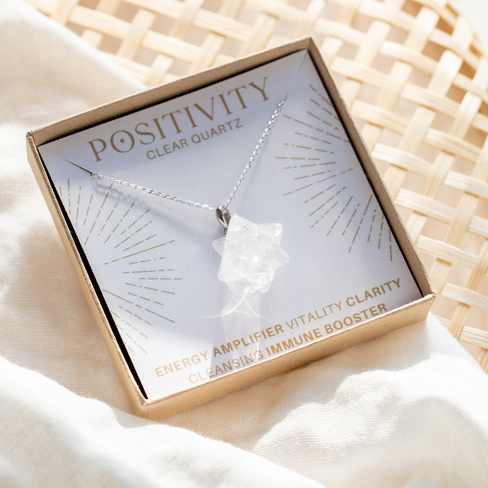 Clear Quartz Merkabah Star Necklace for Positivity - Djuna Studios